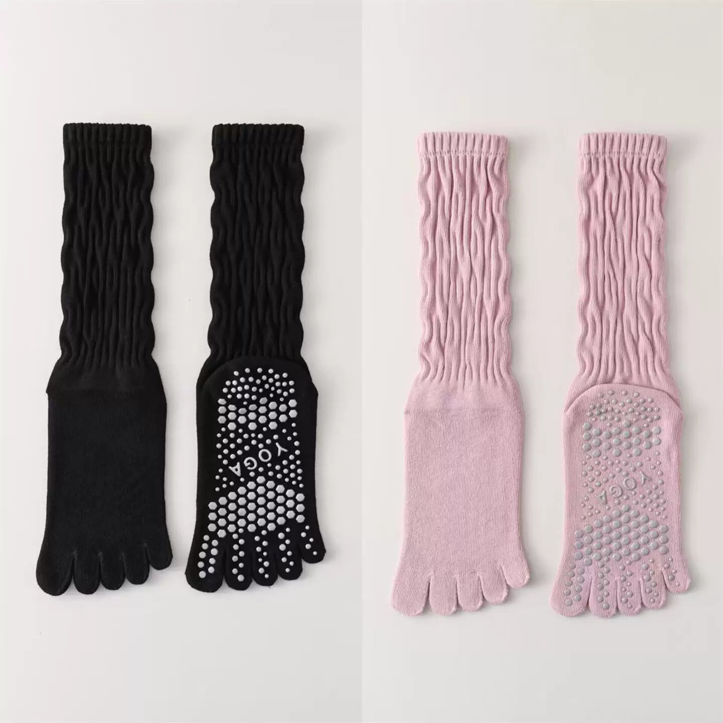 Crystorax | Five-Toe Yoga Mid-Calf Socks for Women, Non-Slip Pilates and Fitness Socks with Breathable Design