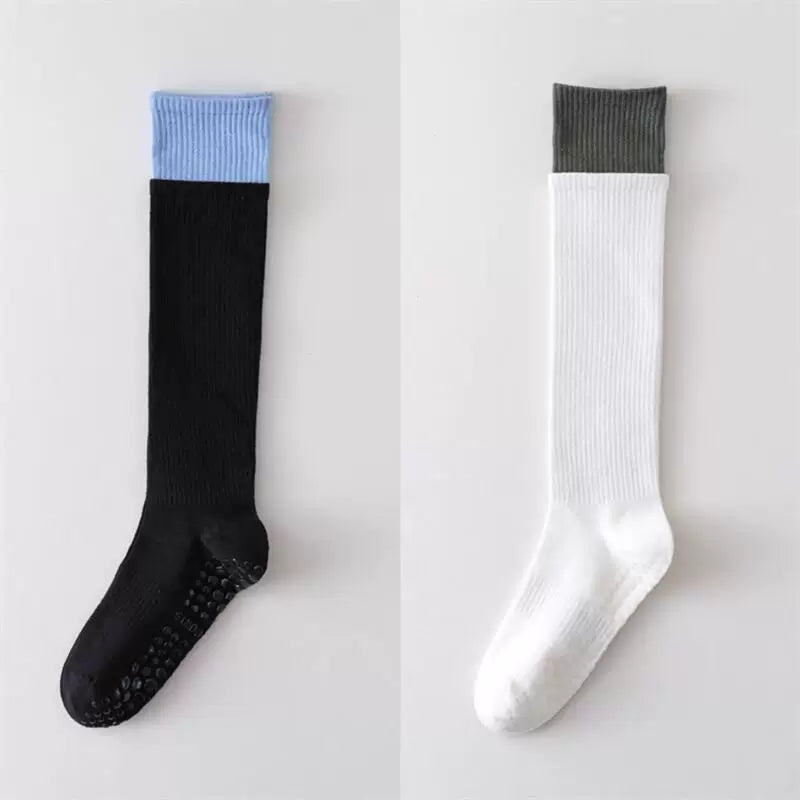 Crystorax | Long Tube Non-Slip Yoga Socks for Women, Double-Cuff Mid-Calf Socks for Pilates and Indoor Fitness