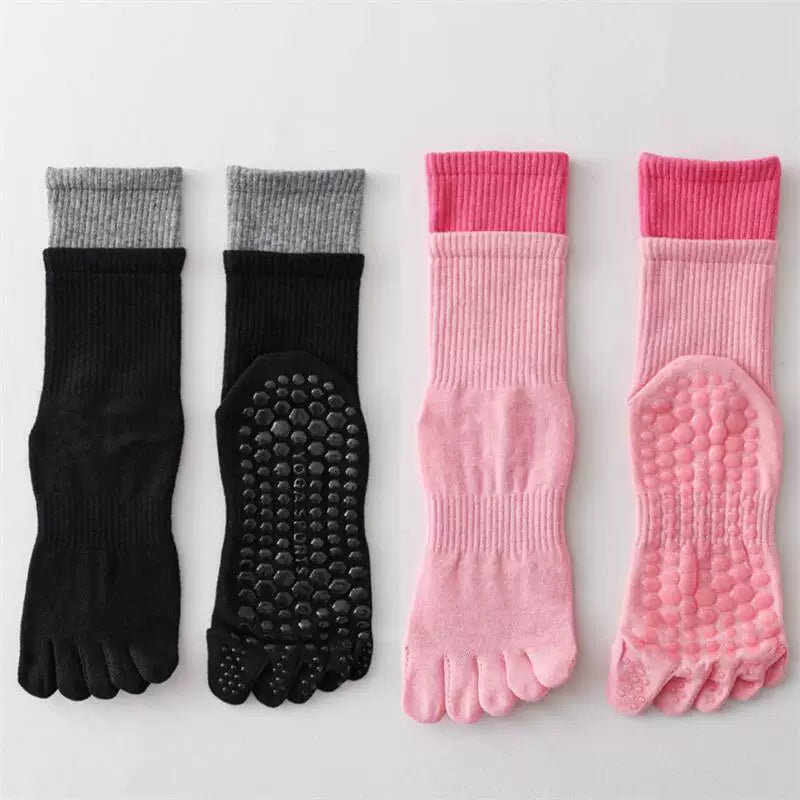 Crystorax | Five-Toe Mid-Calf Yoga Socks for Women, Non-Slip Split-Toe Pilates Socks for Indoor Fitness and Dance