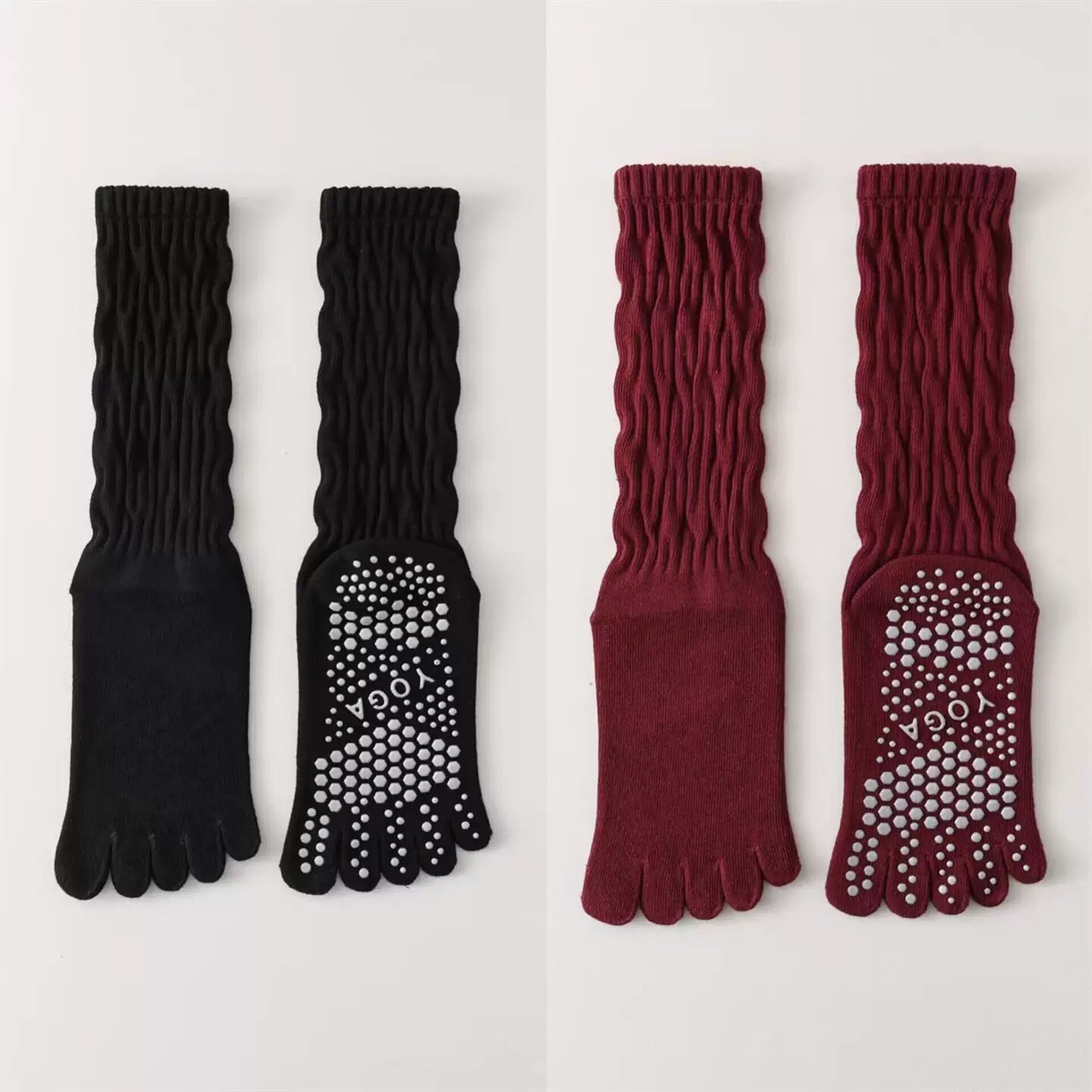 Crystorax | Five-Toe Yoga Mid-Calf Socks for Women, Non-Slip Pilates and Fitness Socks with Breathable Design