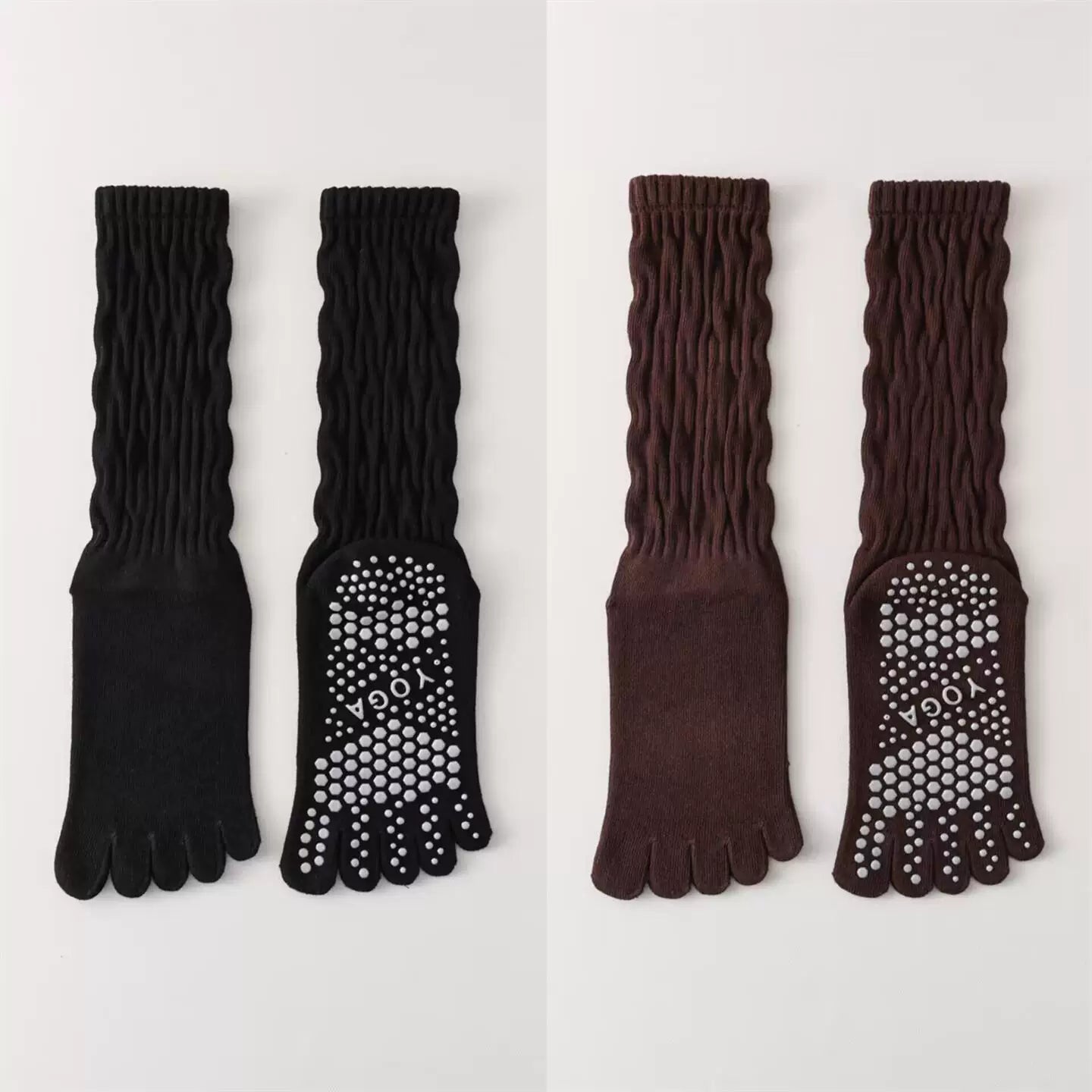 Crystorax | Five-Toe Yoga Mid-Calf Socks for Women, Non-Slip Pilates and Fitness Socks with Breathable Design