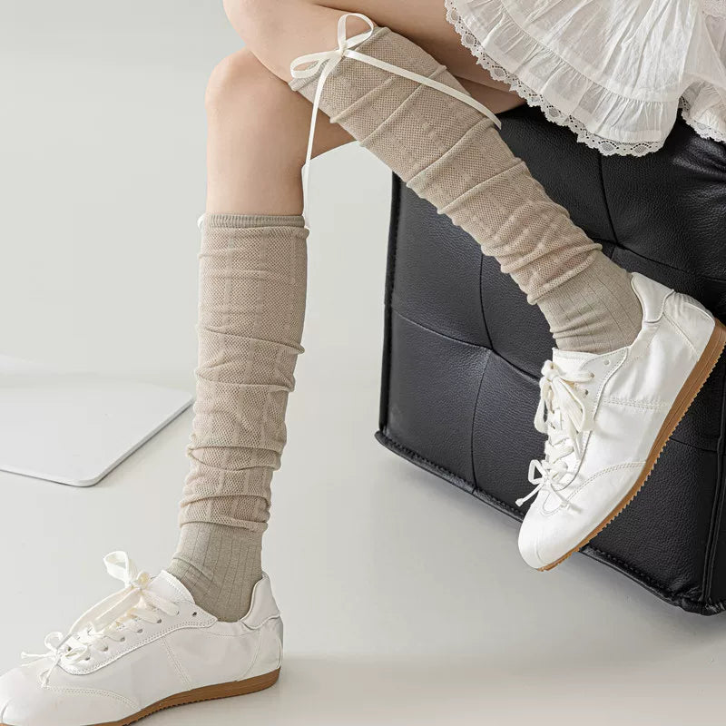 Crystorax | Lightweight Sheer Calf Socks with Bow Detail for Women