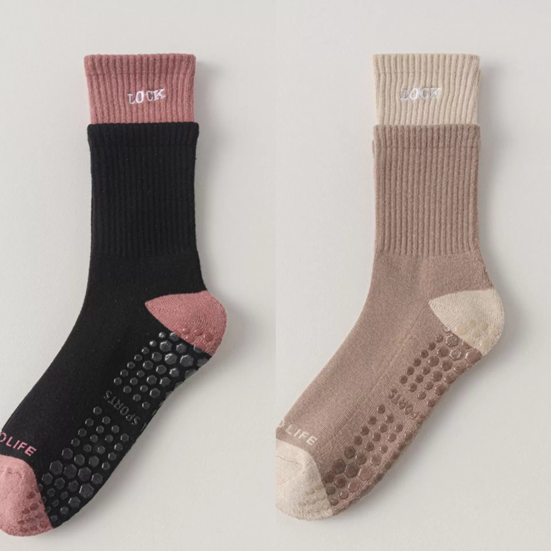 Crystorax | Thick Terry Mid-Calf Yoga Socks for Women, Non-Slip Cotton Pilates Socks for Autumn and Winter Indoor Fitness