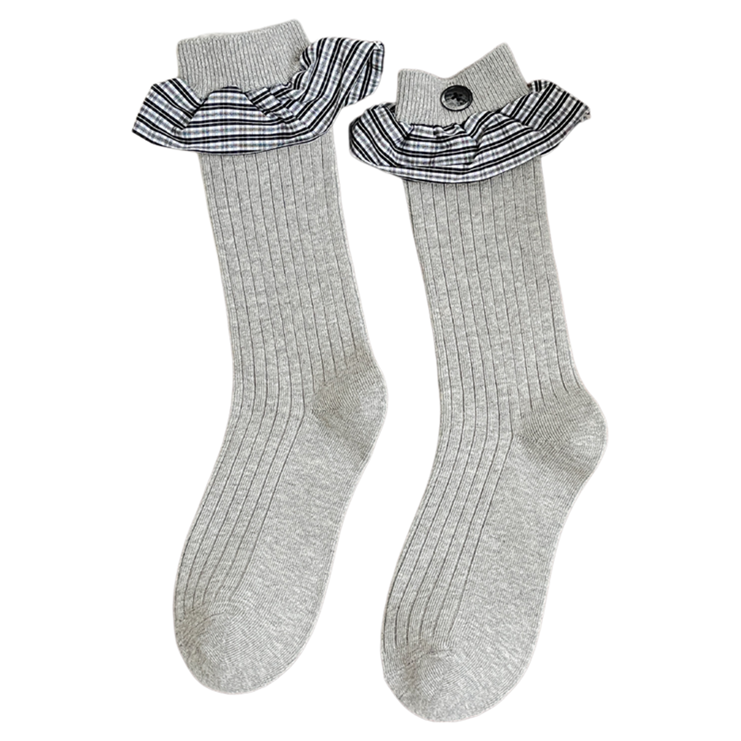Crystorax | Lace-Trim Mid-Calf Socks for Women with Button Detail
