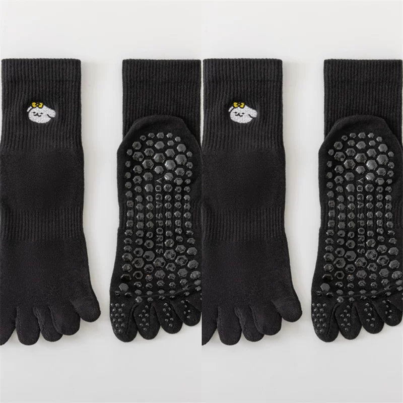 Crystorax | Five-Toe Yoga Mid-Calf Socks for Women, Non-Slip Split-Toe Pilates Socks for Spring and Autumn Fitness