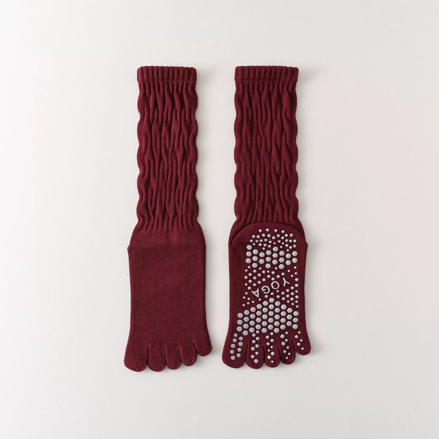 Crystorax | Five-Toe Yoga Mid-Calf Socks for Women, Non-Slip Pilates and Fitness Socks with Breathable Design