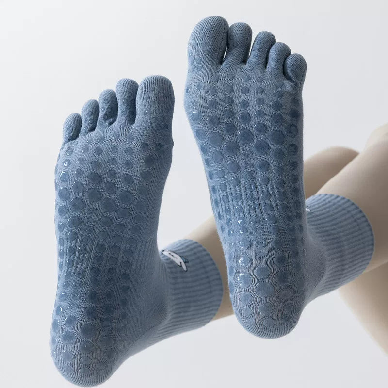 Crystorax | Five-Toe Yoga Mid-Calf Socks for Women, Non-Slip Split-Toe Pilates Socks for Spring and Autumn Fitness