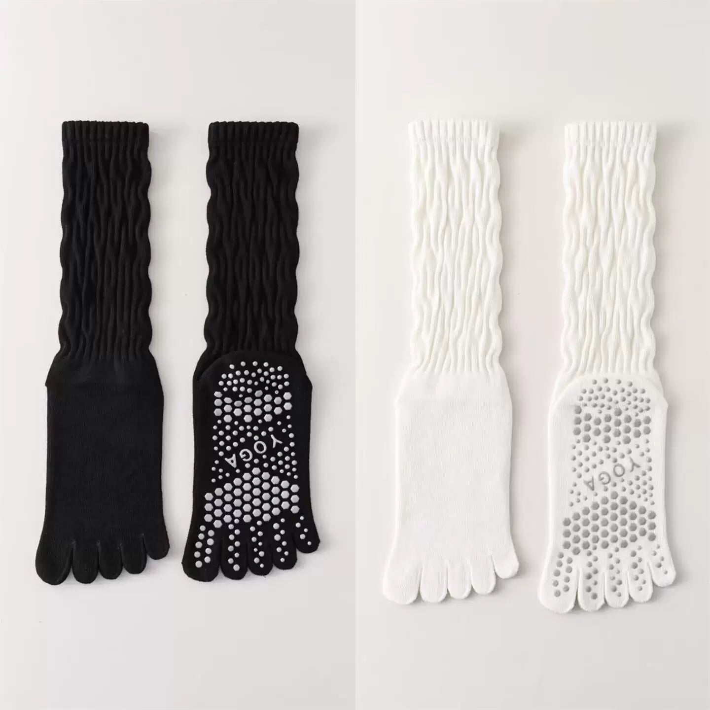 Crystorax | Five-Toe Yoga Mid-Calf Socks for Women, Non-Slip Pilates and Fitness Socks with Breathable Design