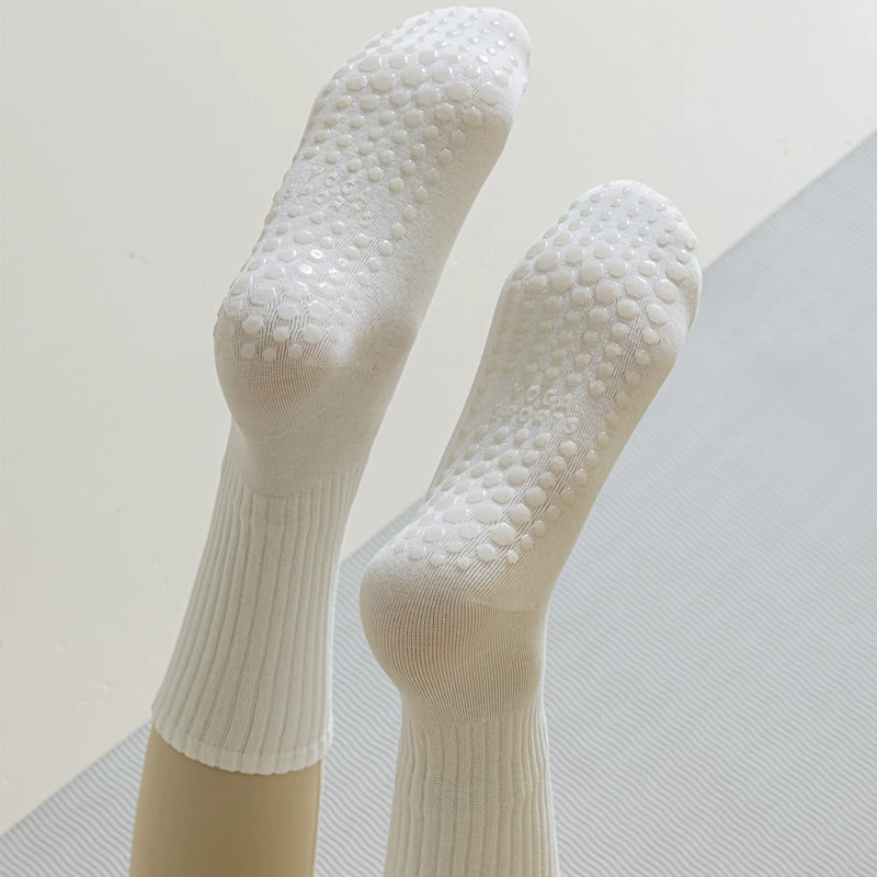 Crystorax | Solid Color Non-Slip Mid-Calf Yoga Socks for Women, Lightweight Spring and Autumn Pilates Fitness Socks