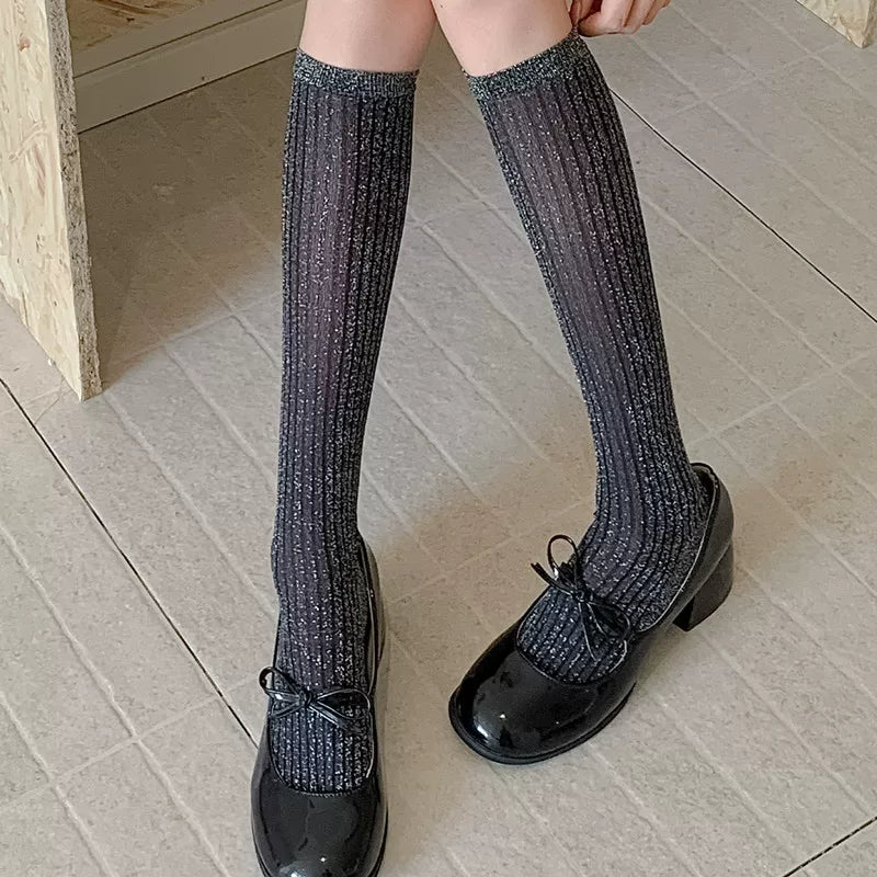 Crystorax | Women’s Thin Calf Socks with Vertical Knit Texture for Summer