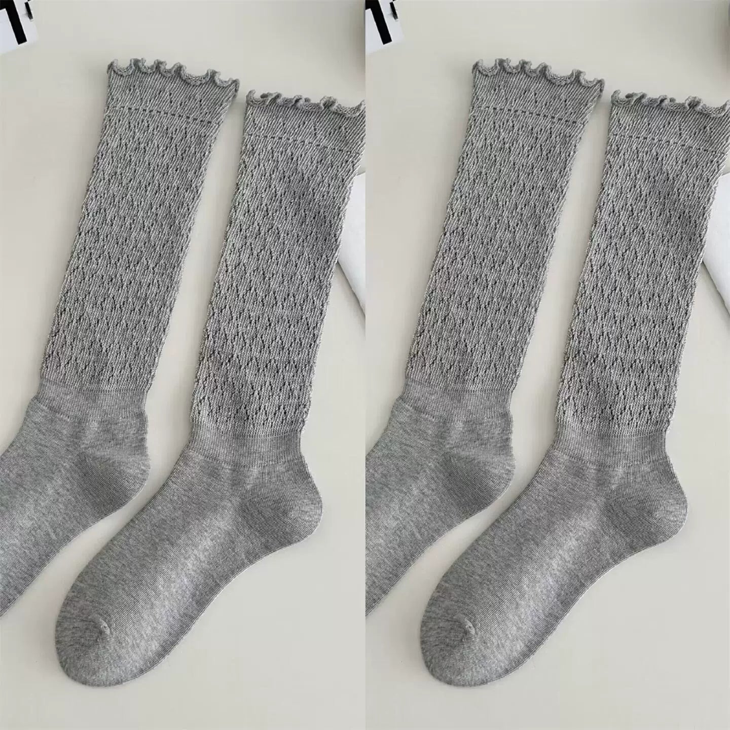 Crystorax | Women’s Knit Calf Socks with Lace Trim Detail