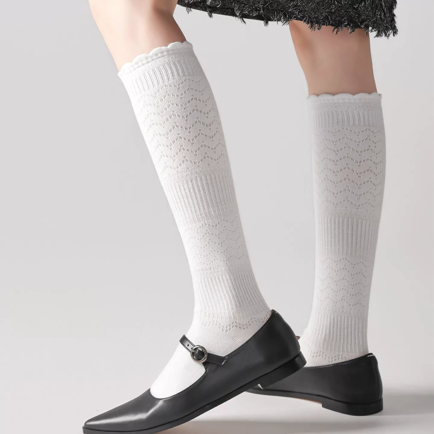 Crystorax | Women’s Merino Wool Calf Socks with Lace Knit Detail