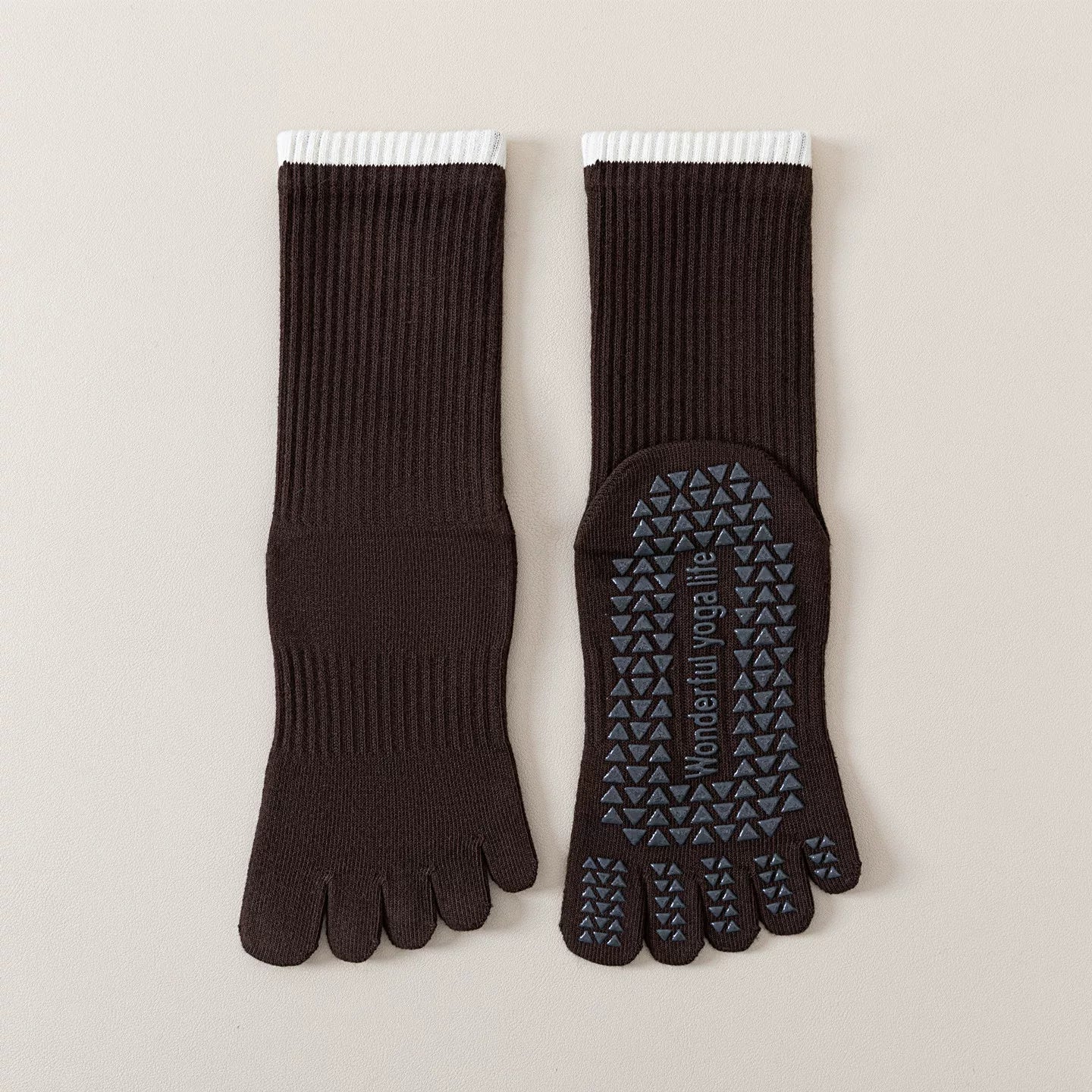 Crystorax | Striped Five-Toe Yoga Socks for Women, Non-Slip Mid-Calf Socks for Pilates, Dance, and Fitness