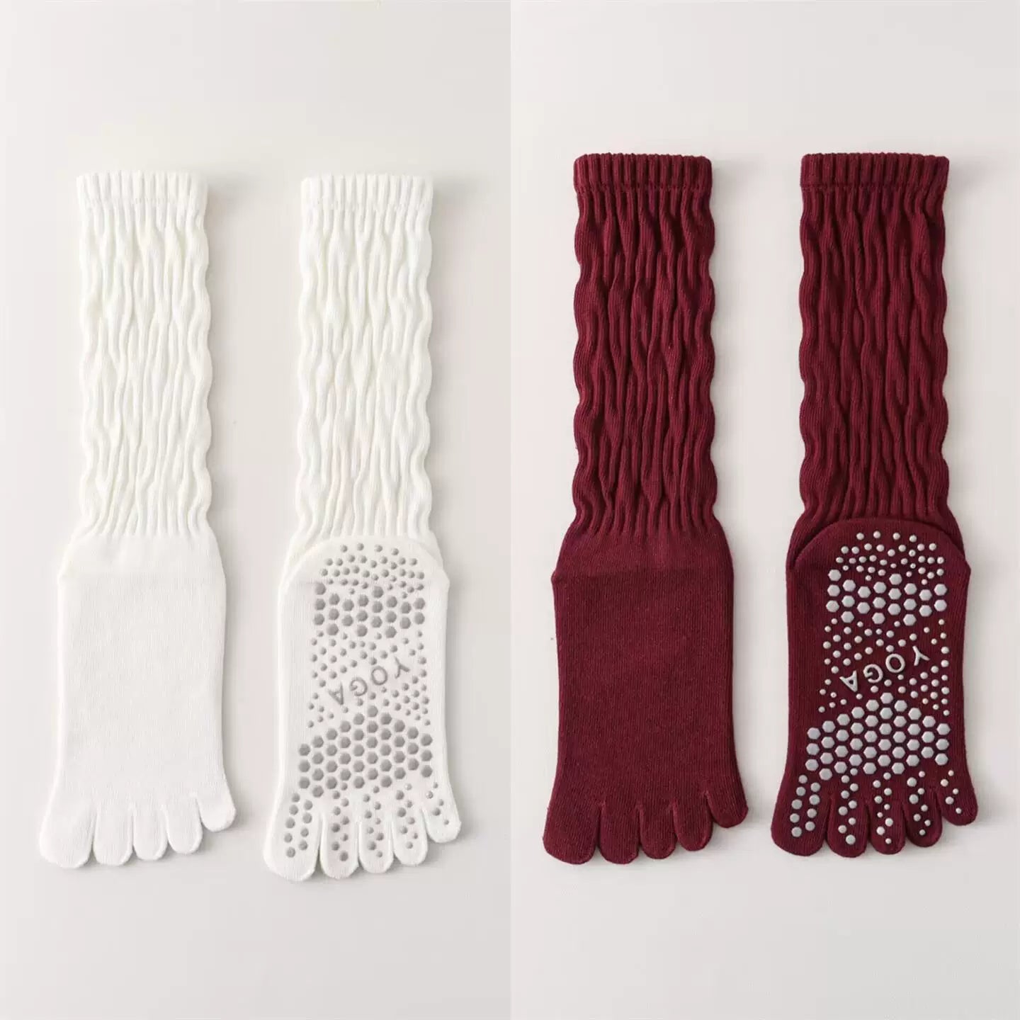 Crystorax | Five-Toe Yoga Mid-Calf Socks for Women, Non-Slip Pilates and Fitness Socks with Breathable Design