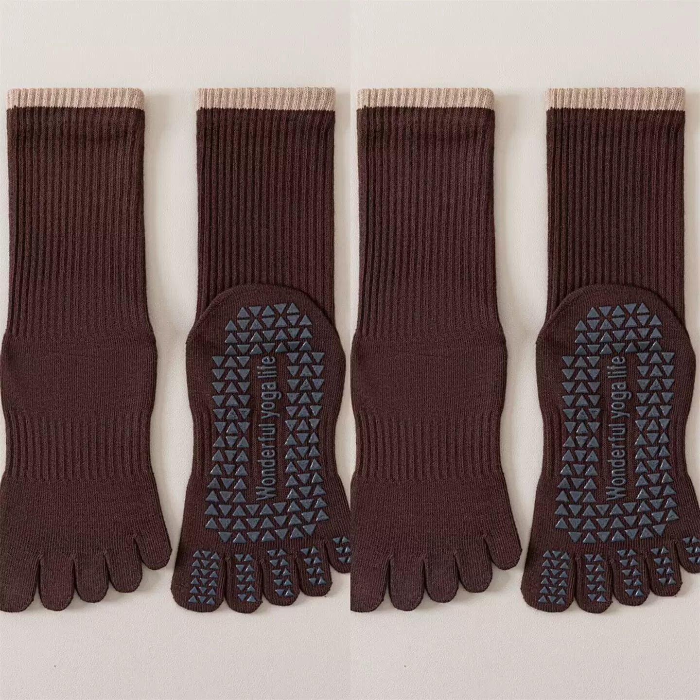 Crystorax | Striped Five-Toe Yoga Socks for Women, Non-Slip Mid-Calf Socks for Pilates, Dance, and Fitness